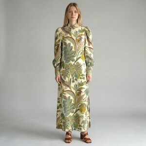Alemais Dress Women 8 Botanical Floral Linen Puff Sleeve Maxi Designer Gown Boho
